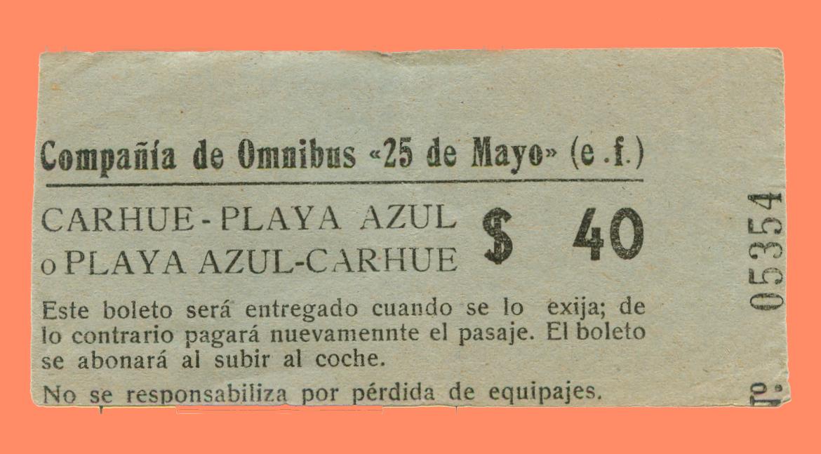 Docu turismo 1960 ca Boleto Colectivo Faroux epecuen